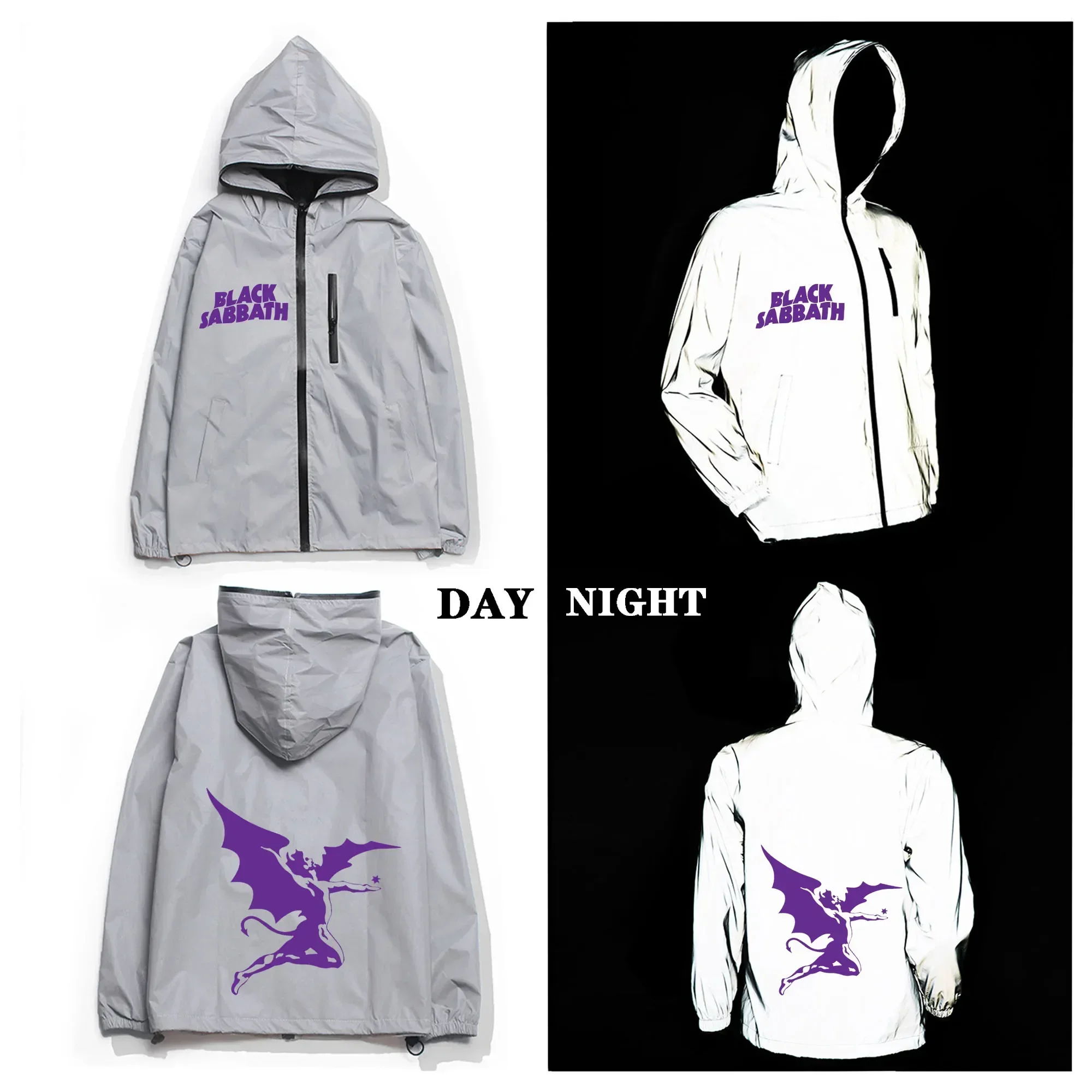 Reflective Jacket Running - Black Heavy Metal Band Sabbath Reflective