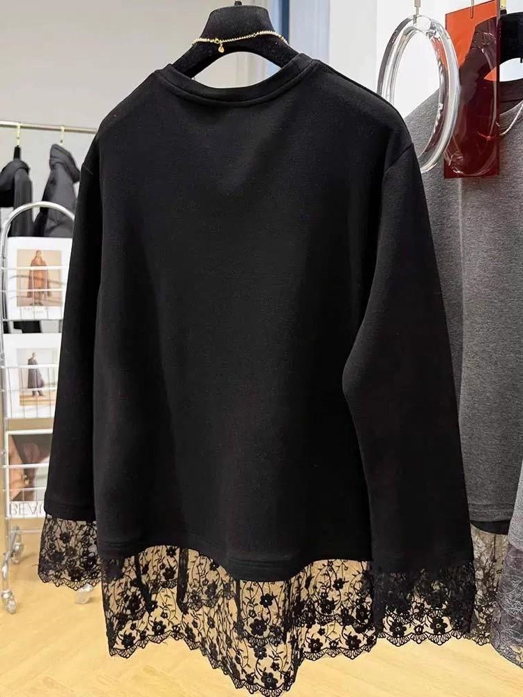 Women Lace Patchwork Long Slee - огляд і ціна Longline Tee Oversized
