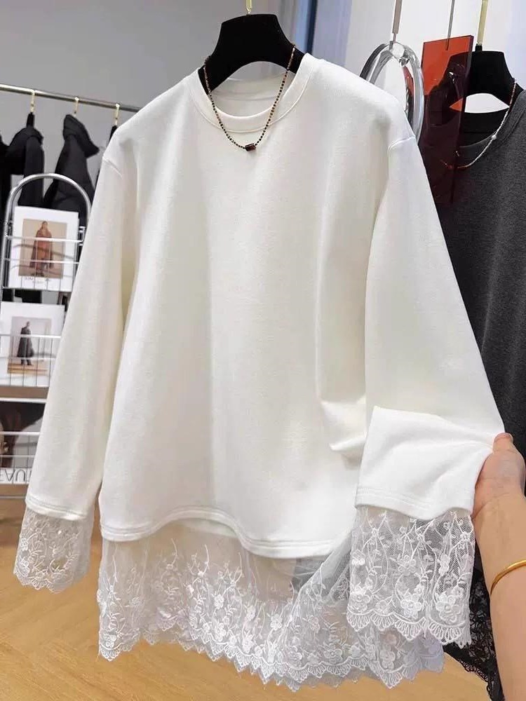 Women Lace Patchwork Long Slee - огляд і ціна Longline Tee Oversized